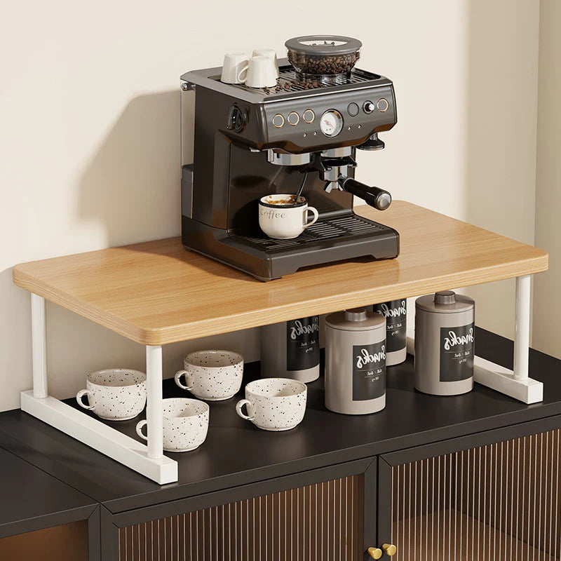 Shelf Riser Two-Tier Walnut Finish Steel Frame