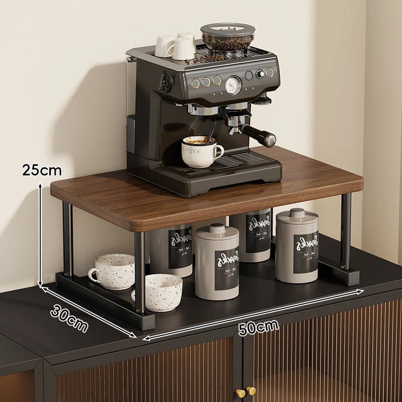Shelf Riser Two-Tier Walnut Finish Steel Frame