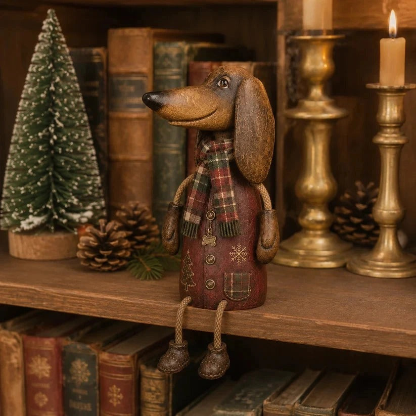Shelf Sitter Dachshund Vintage Farmhouse Plaid Scarf