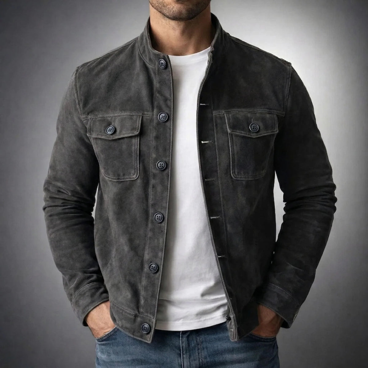 Shirt Jacket Suede Soft Lined Two Chest Pockets