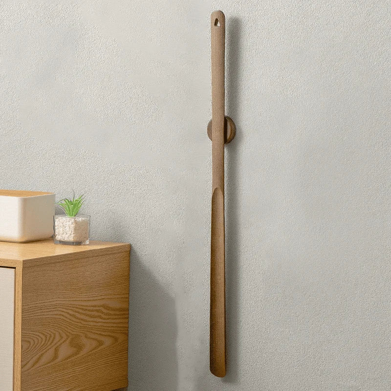 Shoe Horn Solid Wood Long Handle Magnetic Wall Mount