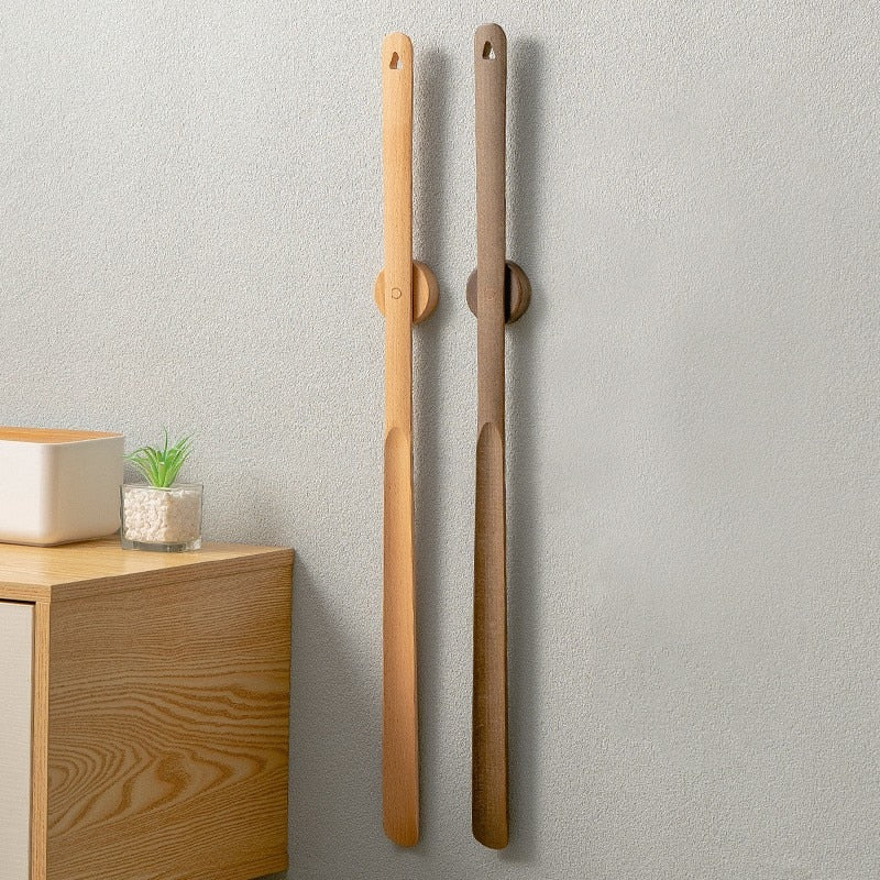 Shoe Horn Solid Wood Long Handle Magnetic Wall Mount