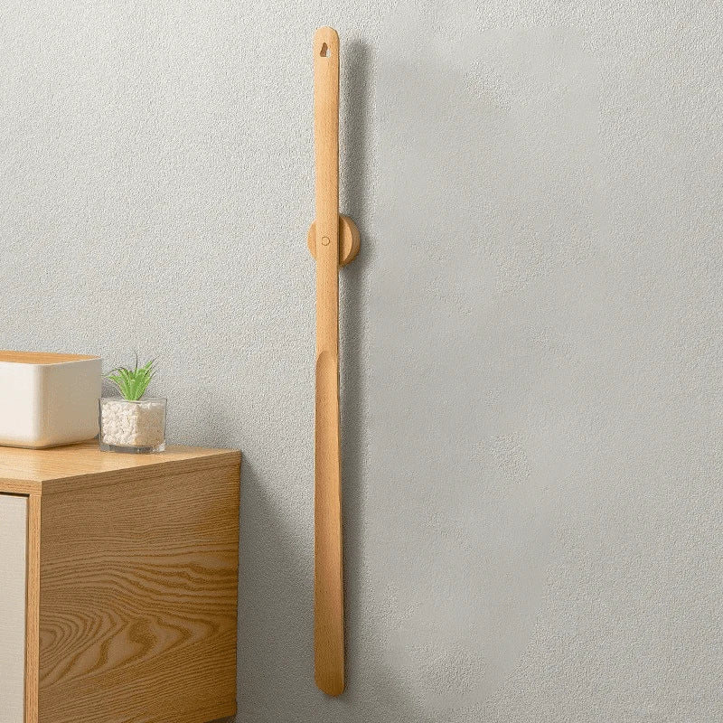 Shoe Horn Solid Wood Long Handle Magnetic Wall Mount
