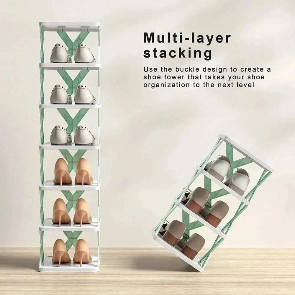 Shoe Organizer 4-Tier Plastic Removable Compartments Space-Saving