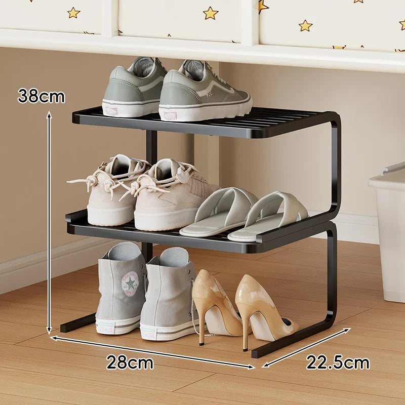 Shoe Organizer Two-Tier Powder-Coated Steel Non-Slip Feet