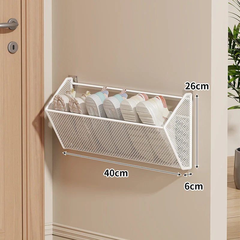 Shoe Organizer Wall-Mounted Steel Mesh Space-Saving Airflow Pockets