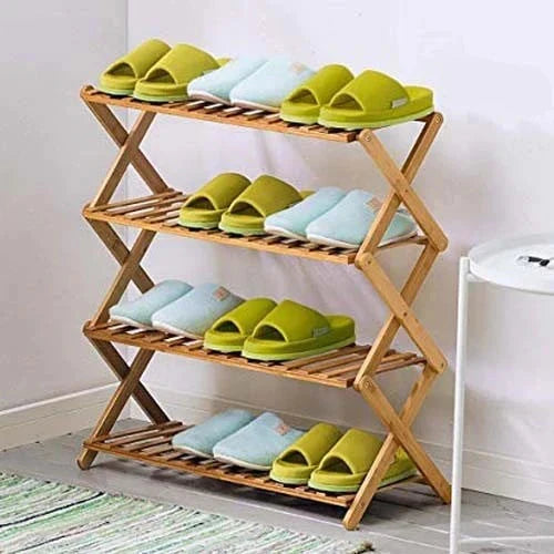 Shoe Rack 4-Tier Foldable Solid Wood