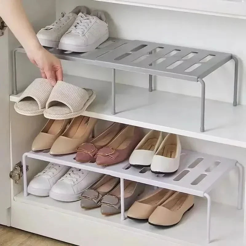 Shoe Rack Adjustable Width Tool-Free Assembly Space-Saving Storage