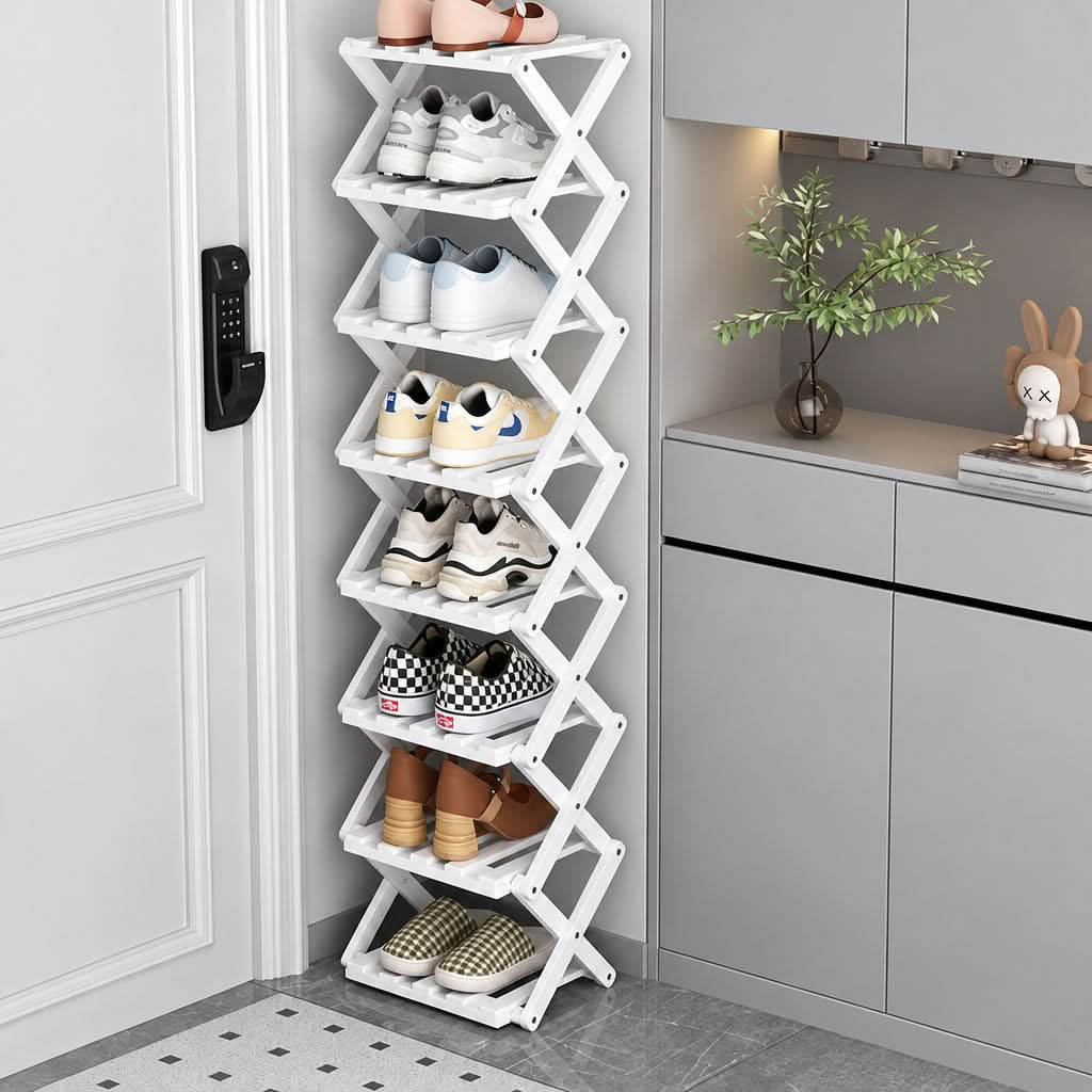 Shoe Rack Bamboo Foldable Tiered Storage No Assembly Required