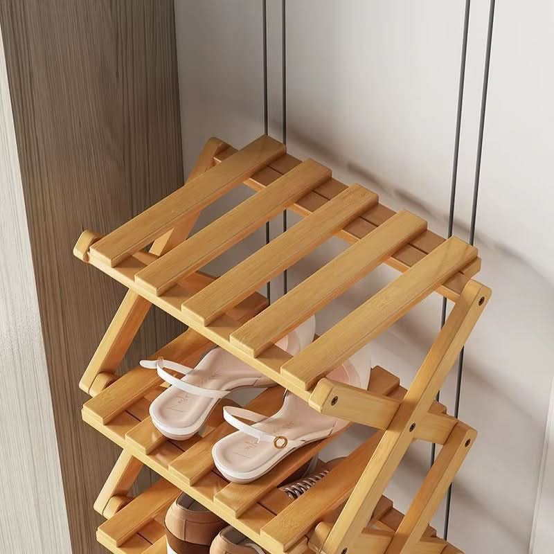 Shoe Rack Bamboo Foldable Tiered Storage No Assembly Required
