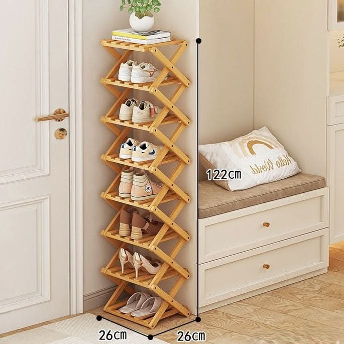 Shoe Rack Bamboo Foldable Tiered Storage No Assembly Required