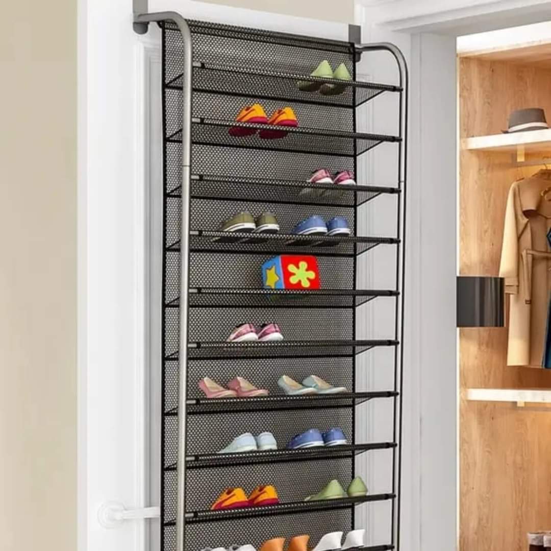 Shoe Rack Organizer 10-Tier Metal Mesh Over-Door & Wall-Mounted