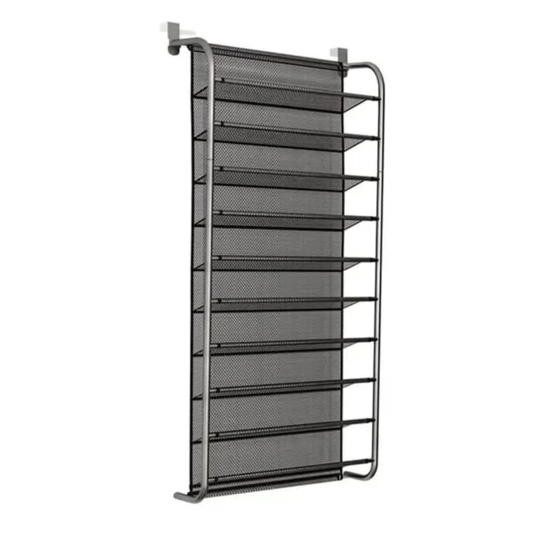 Shoe Rack Organizer 10-Tier Metal Mesh Over-Door & Wall-Mounted