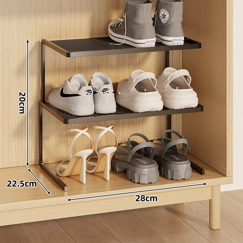 Shoe Rack Riser Powder-Coated Steel Space-Saving Tiered Design