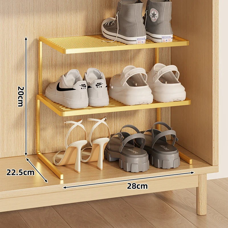 Shoe Rack Riser Powder-Coated Steel Space-Saving Tiered Design