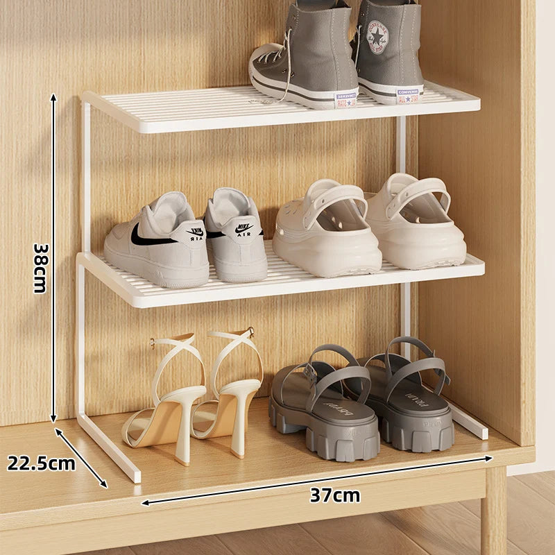 Shoe Rack Riser Powder-Coated Steel Space-Saving Tiered Design