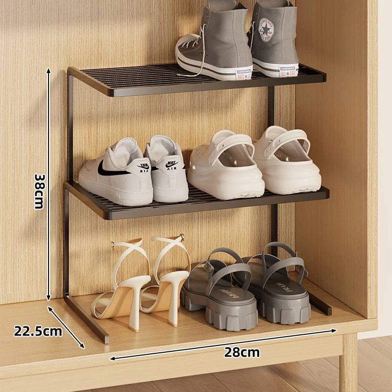 Shoe Rack Riser Powder-Coated Steel Space-Saving Tiered Design
