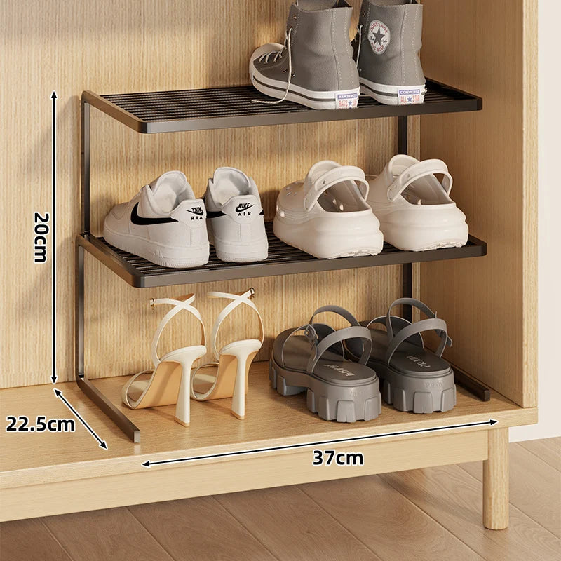 Shoe Rack Riser Powder-Coated Steel Space-Saving Tiered Design