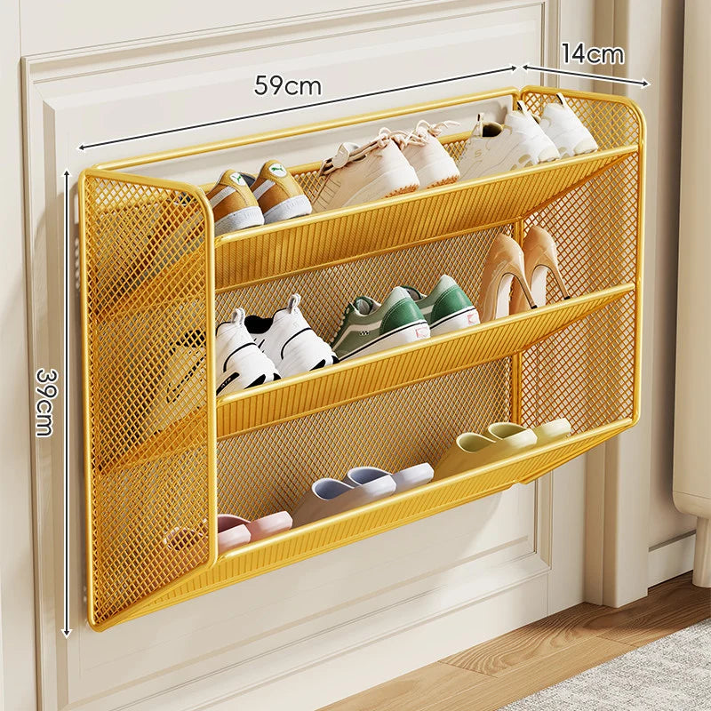 Shoe Rack Wall-Mounted Fold-Down Ventilated Metal Mesh