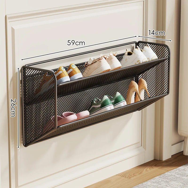 Shoe Rack Wall-Mounted Fold-Down Ventilated Metal Mesh