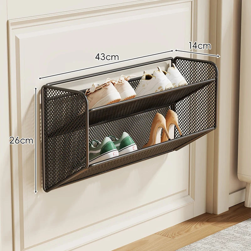 Shoe Rack Wall-Mounted Fold-Down Ventilated Metal Mesh