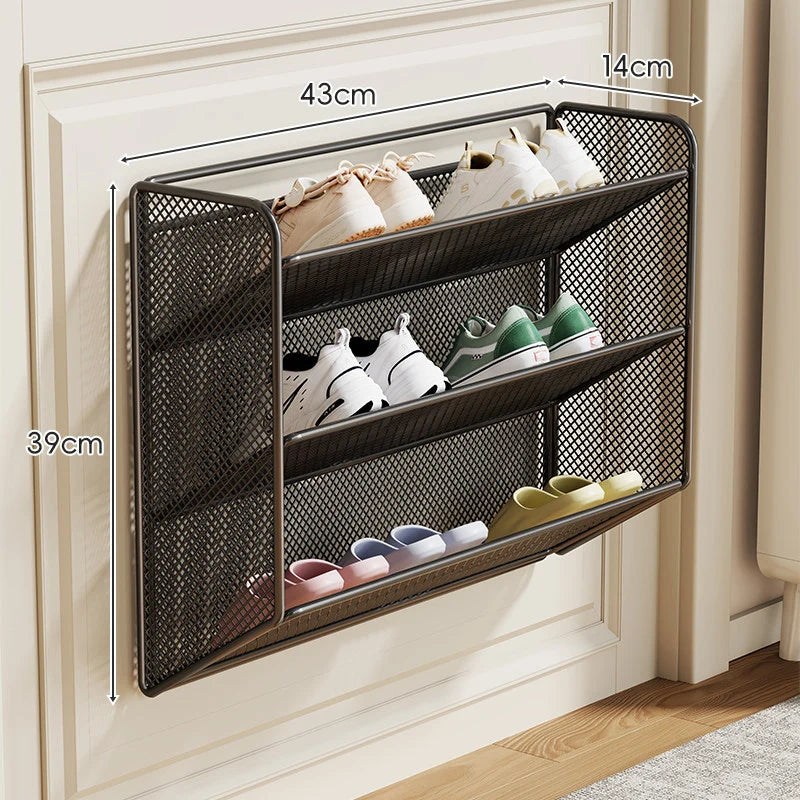 Shoe Rack Wall-Mounted Fold-Down Ventilated Metal Mesh