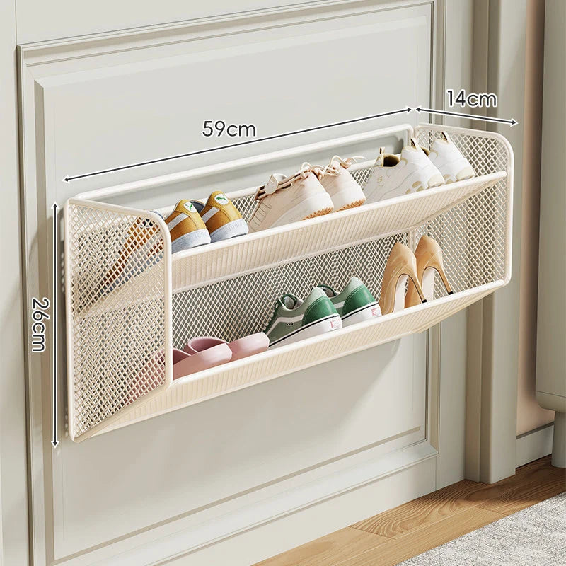 Shoe Rack Wall-Mounted Fold-Down Ventilated Steel Mesh