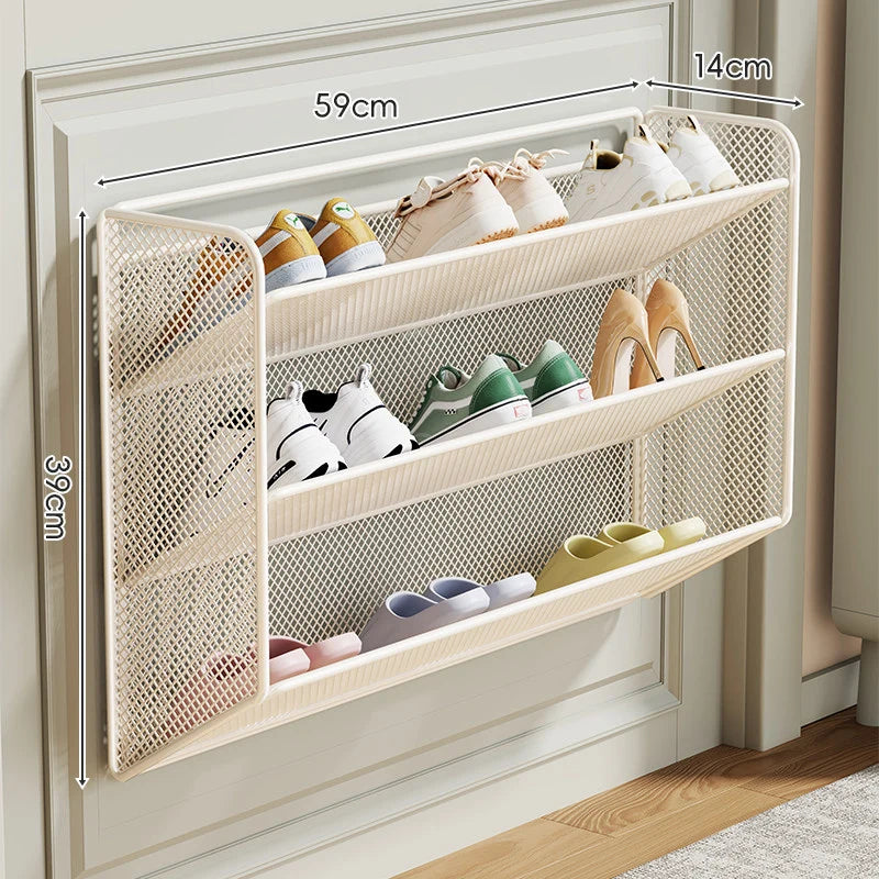 Shoe Rack Wall-Mounted Fold-Down Ventilated Steel Mesh
