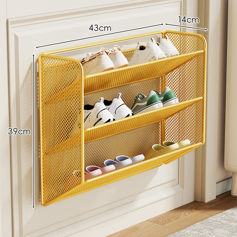 Shoe Rack Wall-Mounted Fold-Down Ventilated Steel Mesh