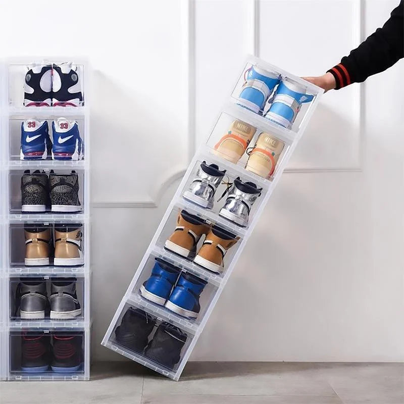 Shoe Storage Box Drop-Front Stackable Clear
