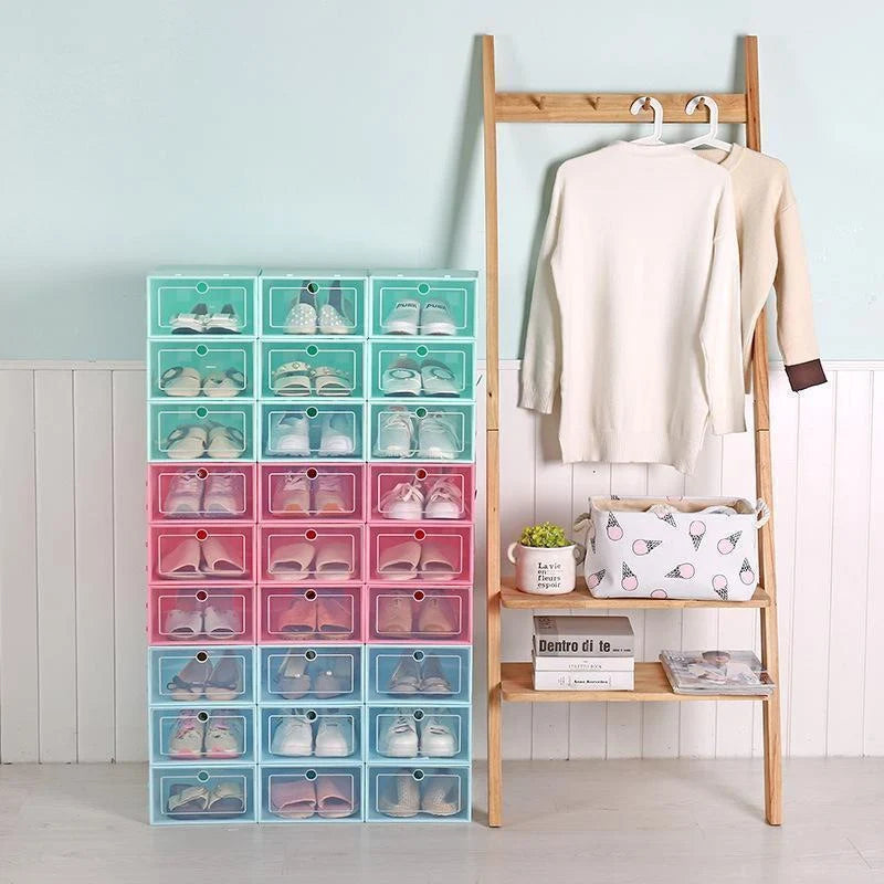Shoe Storage Box Drop-Front Stackable Clear