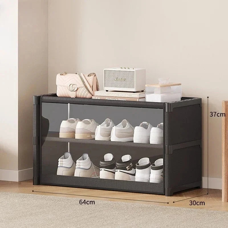 Shoe Storage Cabinet Transparent Multi-Layer Steel Frame