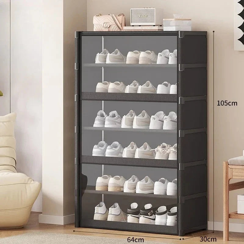 Shoe Storage Cabinet Transparent Multi-Layer Steel Frame