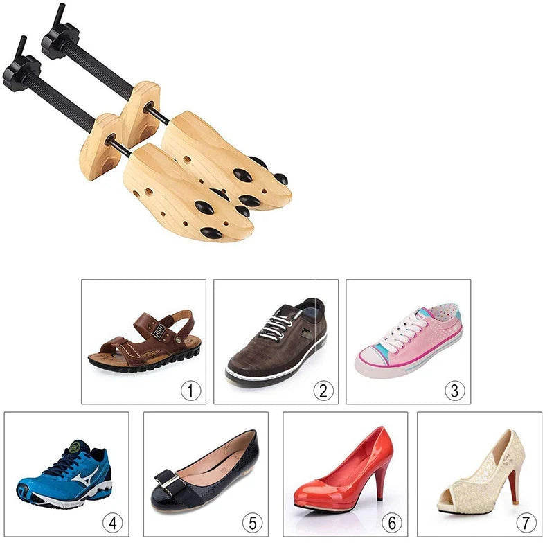 Shoe Stretcher Dual-Dial Length & Width Natural Wood