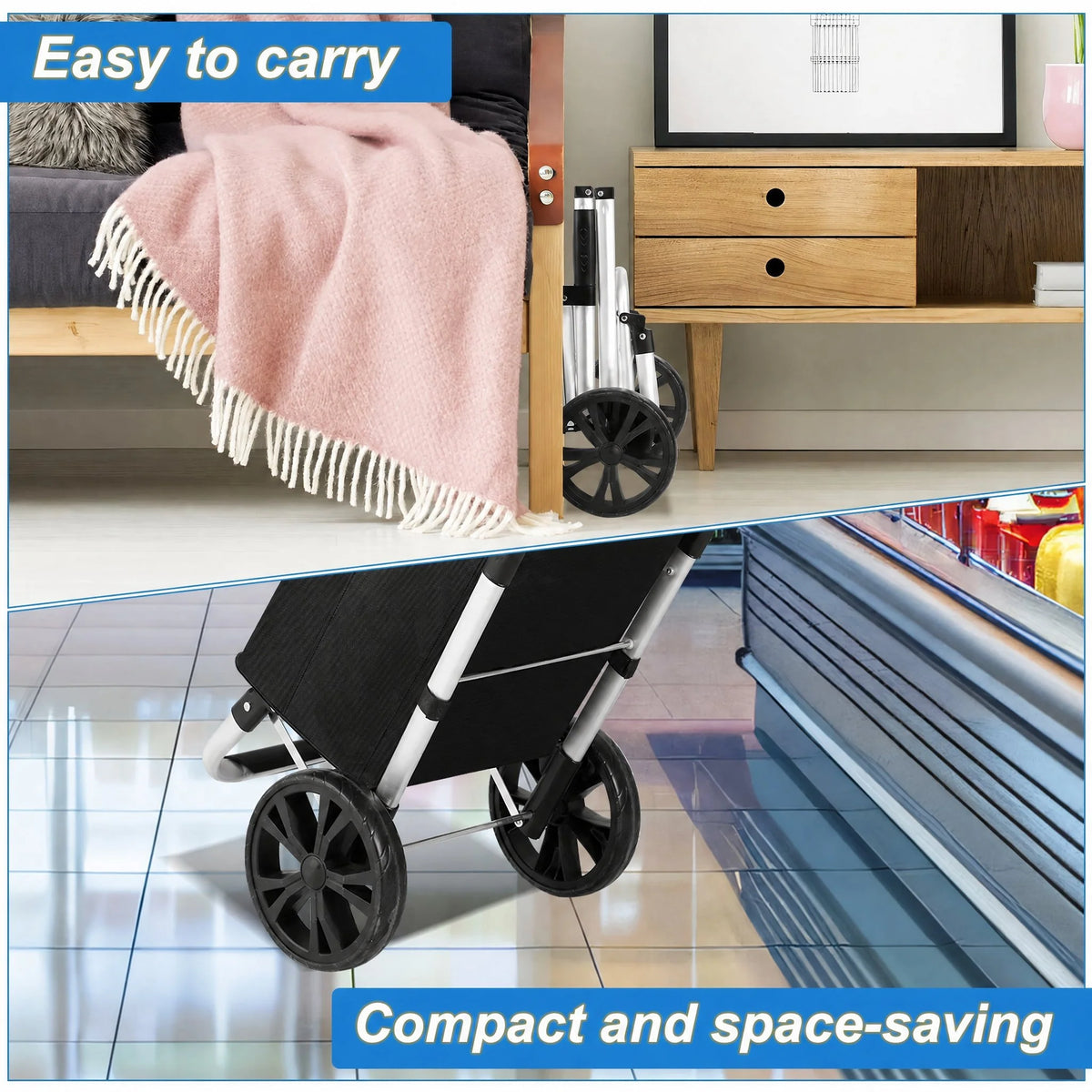 Shopping Trolley Foldable Insulated Cooling Compartment