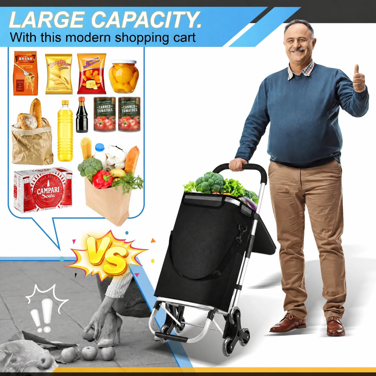 Shopping Trolley Foldable Insulated Cooling Compartment