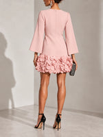 Short Dress 3D Floral Appliqué Hem Flared Long Sleeves