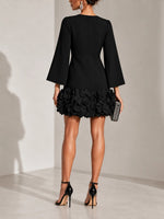 Short Dress 3D Floral Hem Flared Long Sleeves