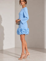 Short Dress 3D Floral Hem Flared Long Sleeves