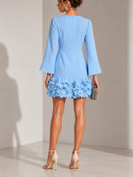 Short Dress 3D Floral Hem Flared Long Sleeves