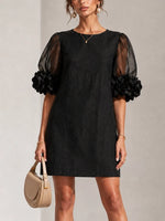 Short Dress Sheer Sleeves Floral Appliqué Details