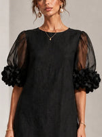 Short Dress Sheer Sleeves Floral Appliqué Details