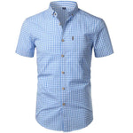 Short-Sleeve Shirt Checked Pattern Lightweight Button-Down Collar