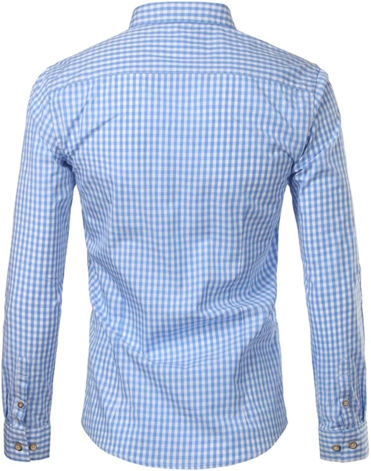 Short-Sleeve Shirt Checked Pattern Lightweight Button-Down Collar