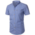 Short-Sleeve Shirt Checked Pattern Lightweight Button-Down Collar