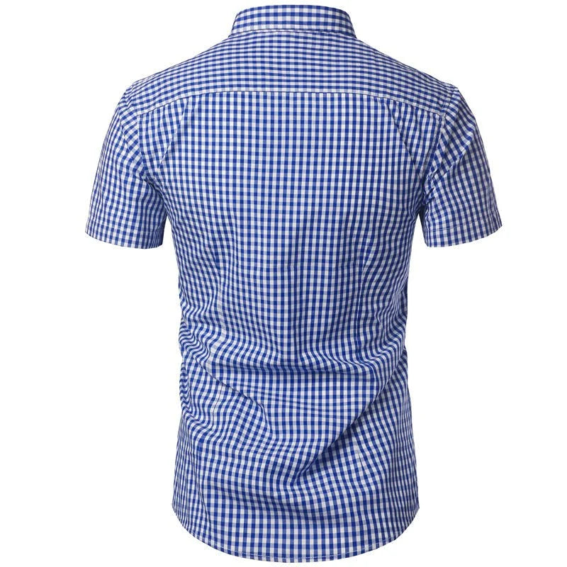 Short-Sleeve Shirt Checked Pattern Lightweight Button-Down Collar
