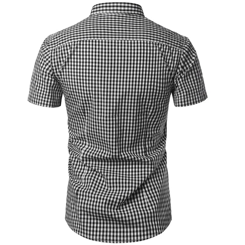 Short-Sleeve Shirt Checked Pattern Lightweight Button-Down Collar