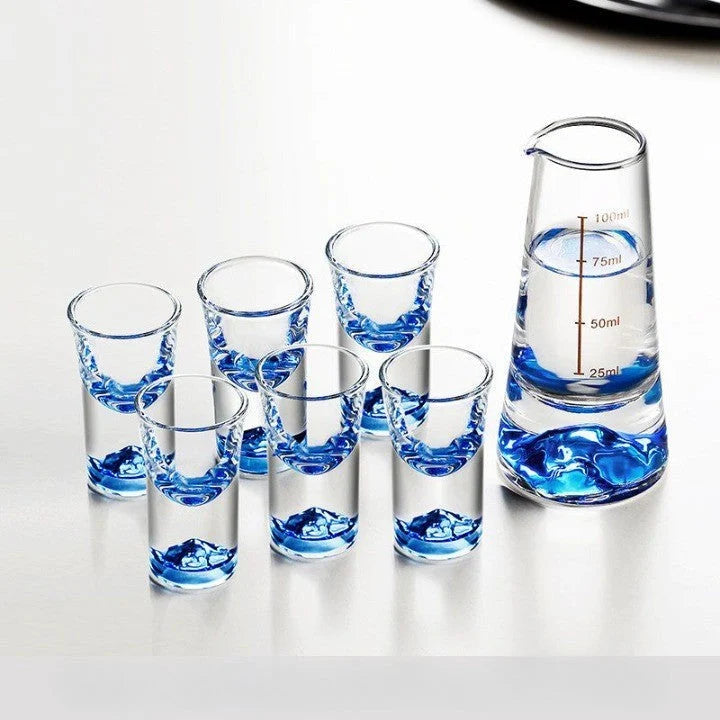 Shot Glass Set Lead-Free Mountain Design With Pourer