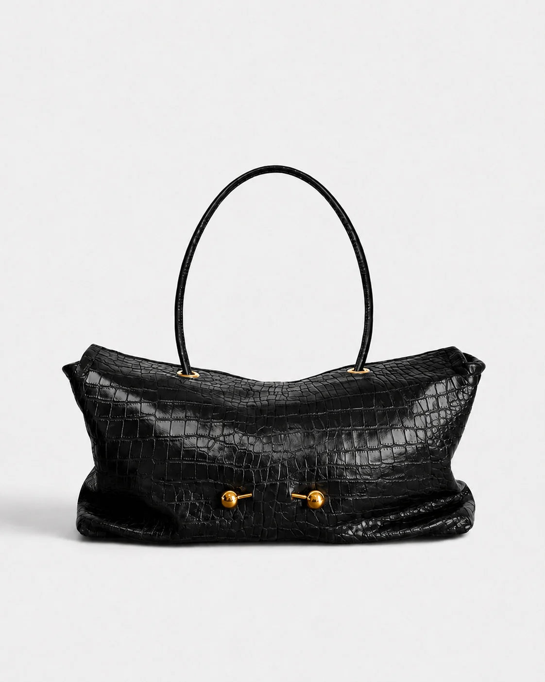 Shoulder Bag Croc-Textured Vegan Leather Spacious Interior