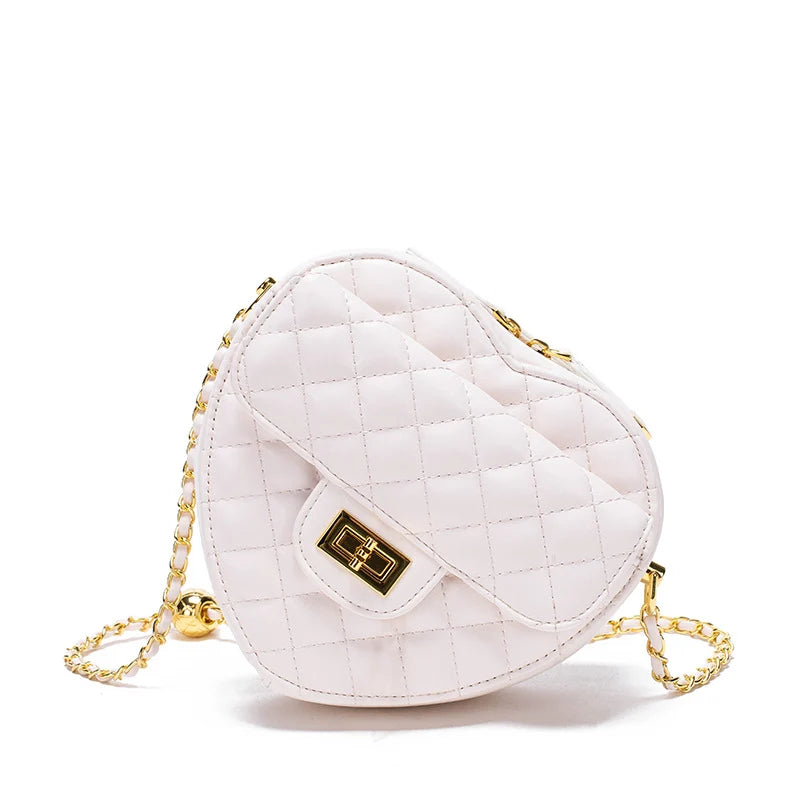 Shoulder Bag Heart-Shaped Quilted Adjustable Chain Strap Crossbody Style